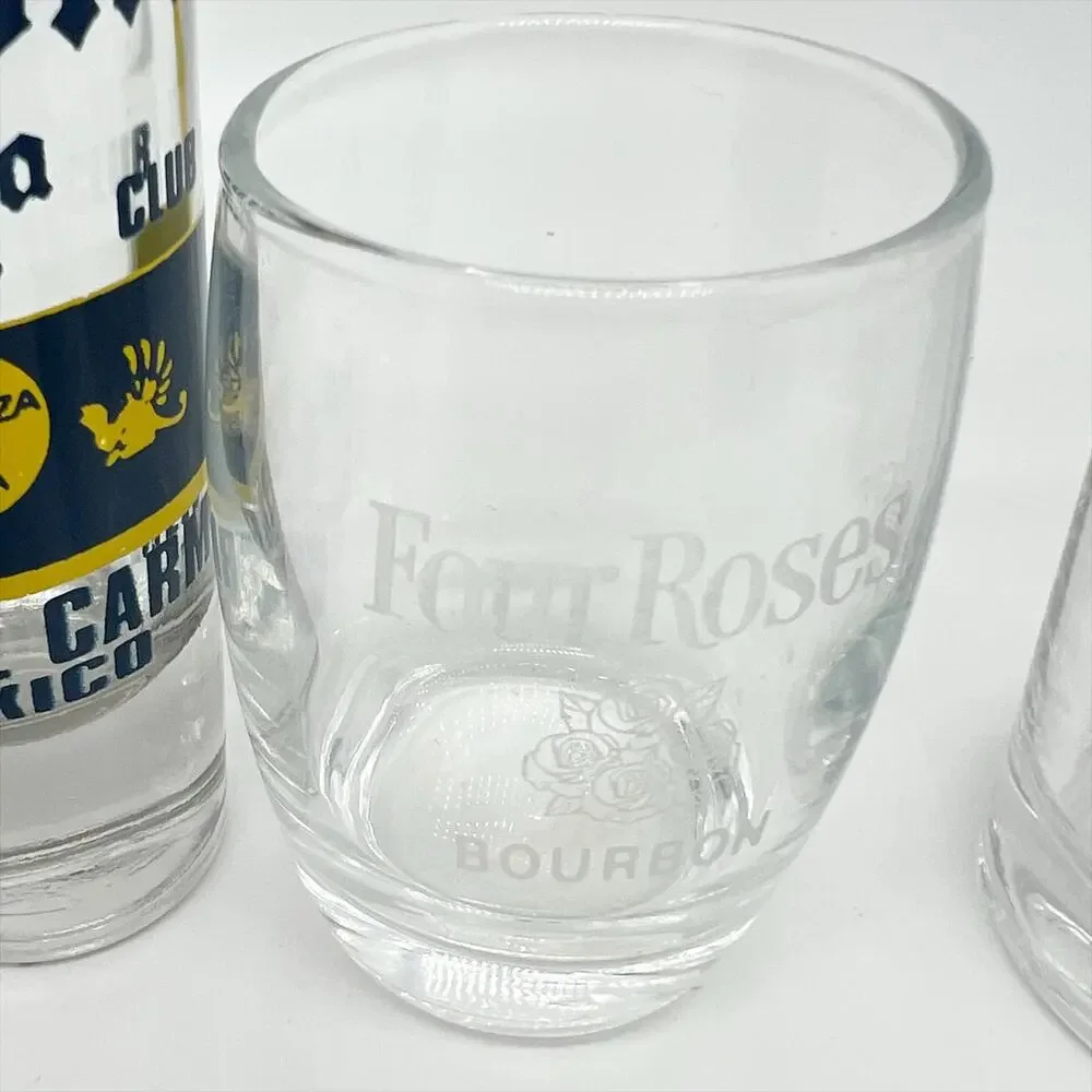 Lot of 6 Shot Glasses - Various Brands and Brewers - Corona, Four Roses, Cisco